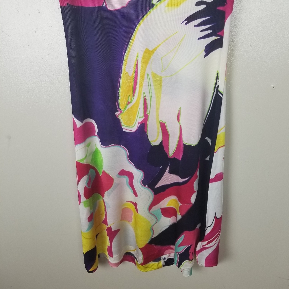 CHRISTIAN LACROIX Y2K Floral Jersey Knit Dress Keyhole Neck Tie Flowy Gauzy US L - Picture 5 of 14